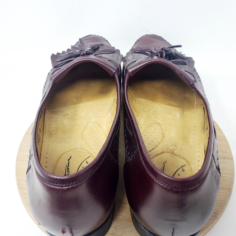 Santoni Loafers Mens 15 Burgundy Leather Kiltie Tassel Slip On Shoes Italy - Picture 12 of 16